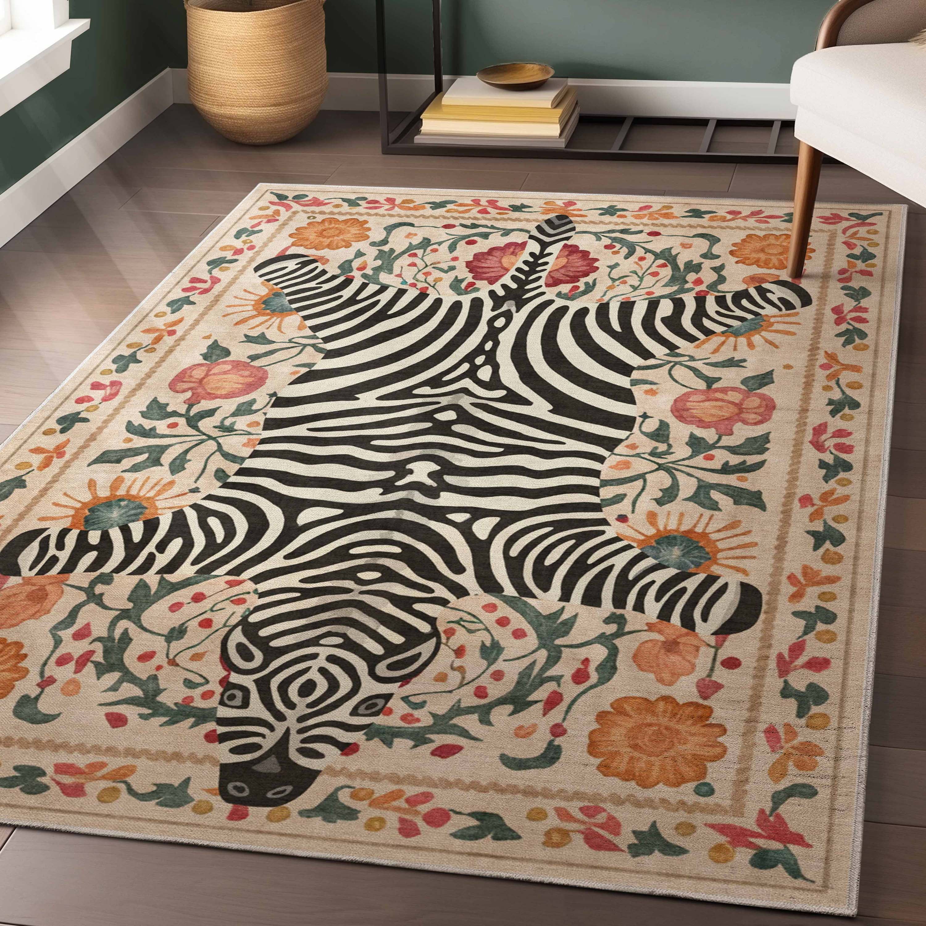 Well Woven Zebra’s Haven 7'10" x 9'10" Rug – Vibrant Multicolor, Stain-Resistant & Easy to Clean