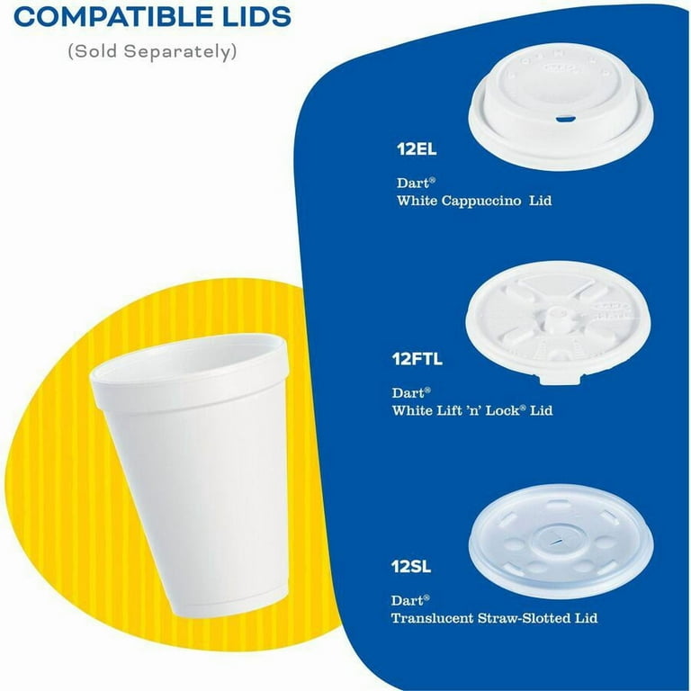 Dart 12 oz. Disposable Styrofoam Drink Cups for Hot Liquids - White  (25/Pack), Lids Sold Separately - Walmart.com