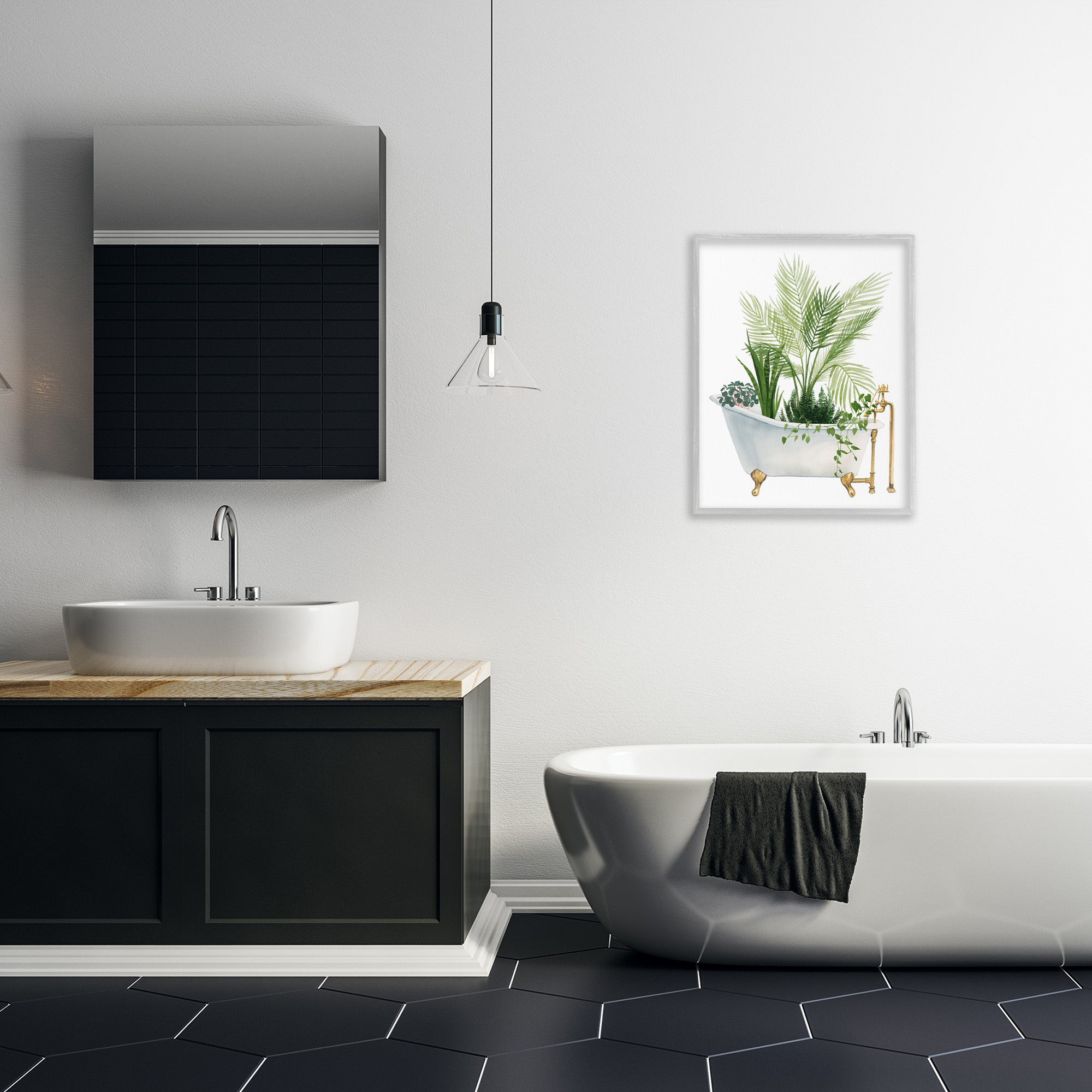 Various Plants Greenery Vintage Tub Gray Framed Giclee Art, 24 x 30