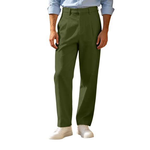 ZGRBOU Mens Casual Dress Pants Old Money Pleated Baggy Slacks Fall Business Straight Leg Work Trousers with Pockets