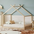 thumbnail image 1 of CATLK House Shape Twin Size Montessori House Bed, Wooden Floor Bed with Headboard and Footboard for Kids Girls,Boys, Easy Assembly,Without Slats, Natural, 1 of 5