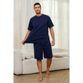 thumbnail image 4 of VULCANODON Mens Pajama Set, Short Sleeved Pajamas Set for Men Lounge Sleepwear with Pockets (Navy, M), 4 of 4