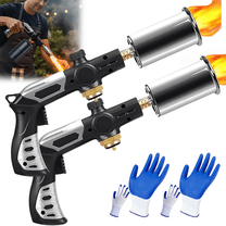 Saker Butane Torch Gun - 3272 °F Adjustable Flame Thrower with Safety Lock - One-Touch Ignition Torch for Searing Steak, BBQ, Welding - Butane Tank Not Included - 2PCS Gloves Set