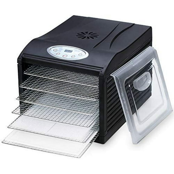 Samson"Silent" Dehydrator with 6 STAINLESS STEEL Trays and Digital Timer and Temperature Control for Fruit, Vegetables, Beef Jerky, Herbs, Dog Treats, Fruit Leathers and More
