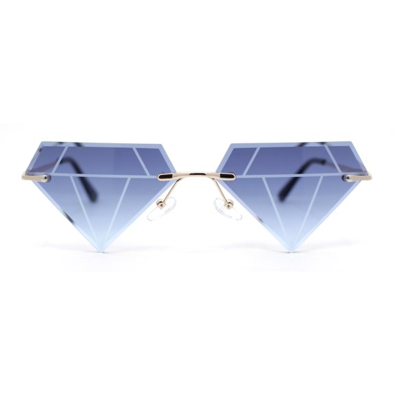 Kids Size Fun Bling Diamond Lens Rimless Party Shade Sunglasses Gold - Navy