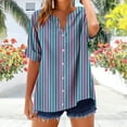 thumbnail image 2 of Cmfcve Women's Summer Tee Shirt Classic Button Stripe Gauze Blouses V-Neck Short Sleeve Business Work Tops, 2 of 5