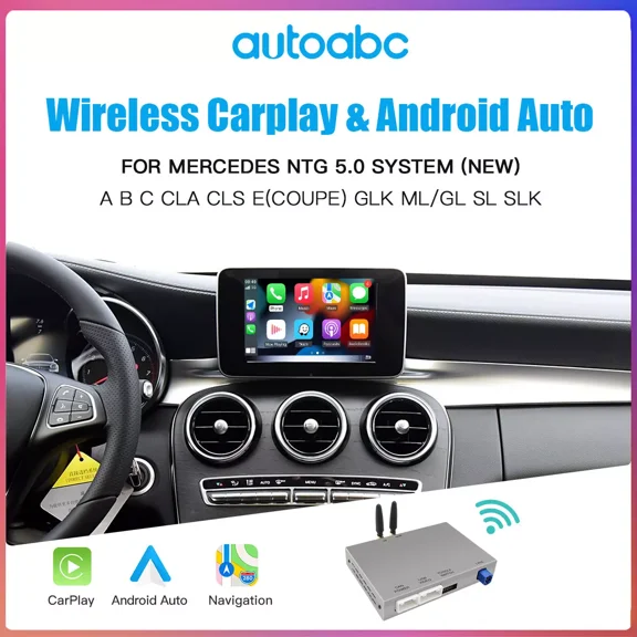 AUTOABC Wireless Carplay Android Auto For NTG5.0 System 2016-2020 Benz A B C E Carplay Retrofit Kit, Support Mirrorlink, Siri, Navigation, Camera