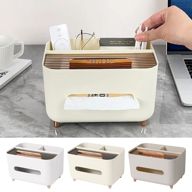 Plastic Remote Control Organizer with Tissue Box for Living Room - High-End Storage Drawer for Home Decor