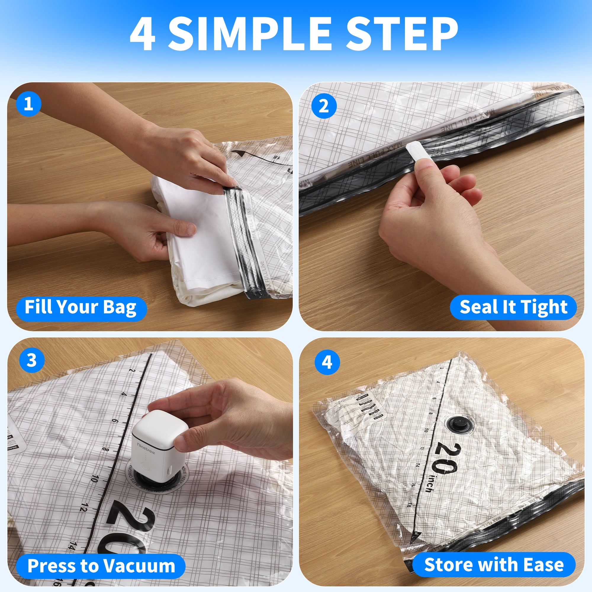 Skyhill Vacuum Storage Bags with Wireless Rechargeable air Pump, 3 Sizes Space Saver Bags for Clothes Comforters(18pcs)