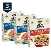Quaker Oatmeal Squares Breakfast Cereal, Variety Pack, 3 Boxes (2 Brown Sugar, 1 Cinnamon)