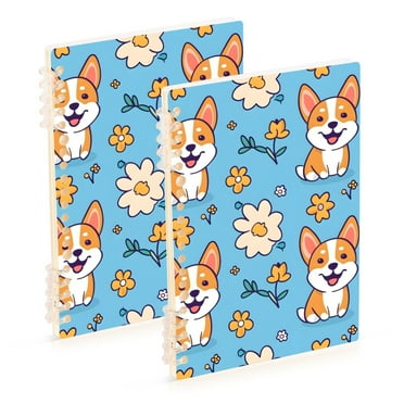 Dog Corgi and Flowers Ring Binder Notebook Journey Note Diary College Ruled Spiral Notebook Study Loose Leaf Paper A5 60 Pages