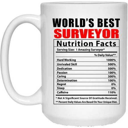 

World s Best Surveyor Nutritional Facts Christmas 2022 Gifts Coffee Mug White 15 Oz