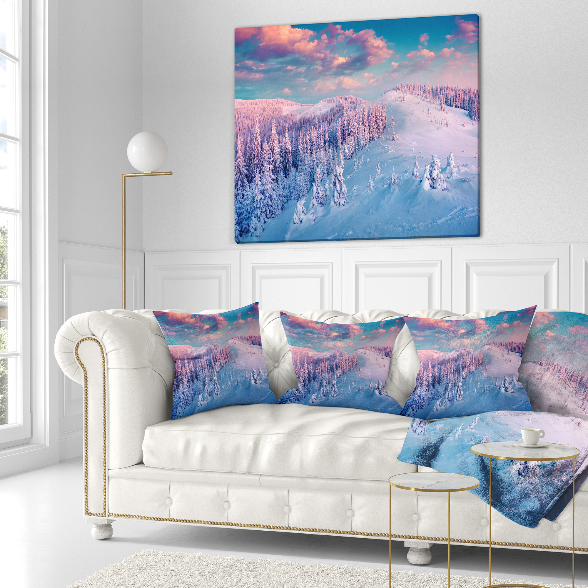 Designart Fantastic Sunrise over the Carpathians - Landscape Printed Throw Pillow - 16x16