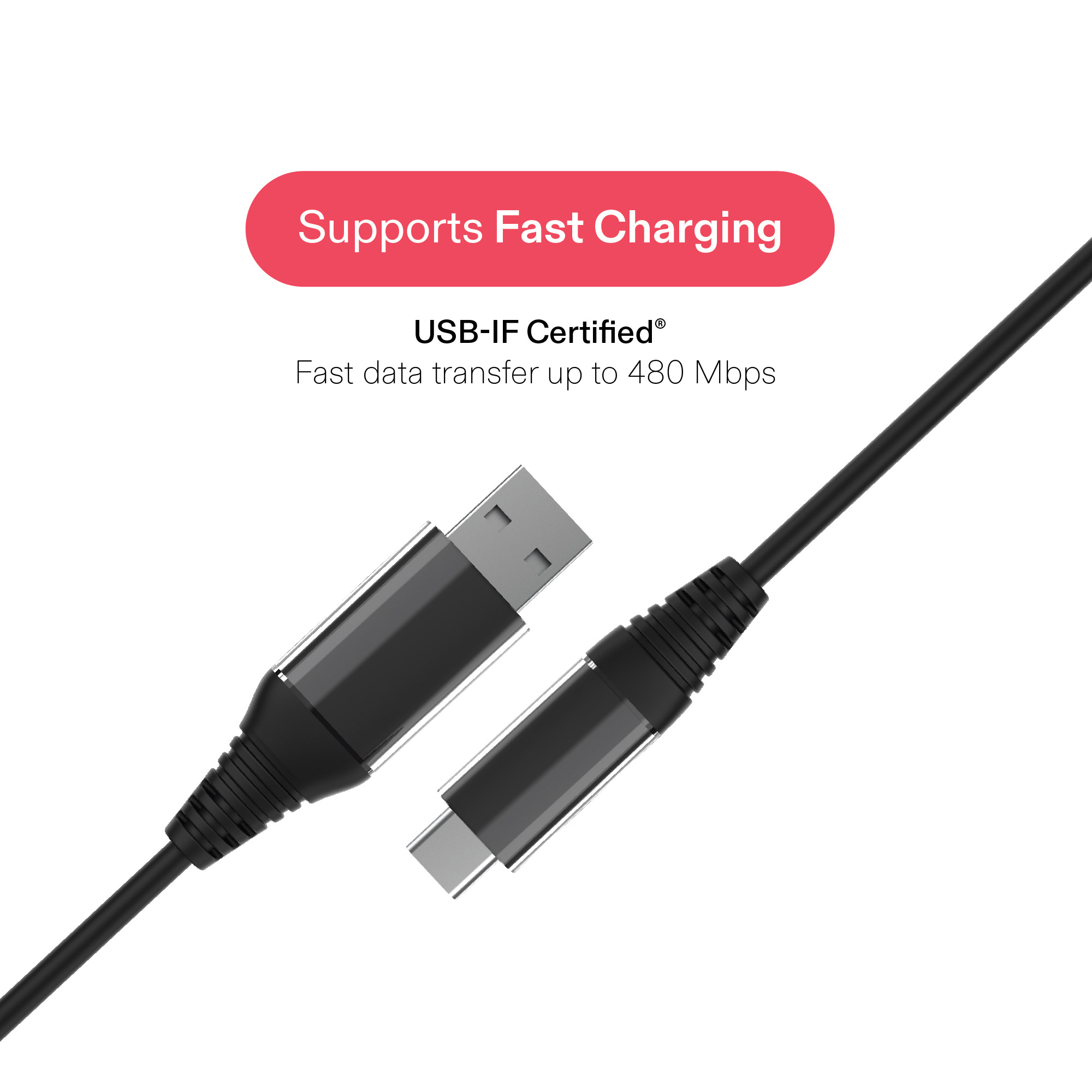 onn Cable de Carga USB-C a USB-A de 6 pies, Certificado USB-IF, Negro - Compatible con iPhone Serie 16, iPhone Serie 15, Samsung Galaxy, Note, Dispositivos Pixel, iPad Pro y más 3