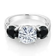 thumbnail image 2 of Gem Stone King 925 Sterling Silver White Moissanite and Black Sapphire Engagement Ring for Women | 4.20 Cttw | Round 8MM | Gemstone Birthstone | Size 9, 2 of 5