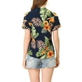 thumbnail image 4 of INSPIRE CHIC Valentine's Day Women's Shirts Hawaiian Short Sleeve Tropical Floral Button Down Tops S Navy Blue, 4 of 7