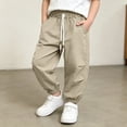 thumbnail image 4 of ZXLBBD Boy's Drawstring Waist Joggers Lightweight Summer Pants for Toddlers Big Kids Breathable Solid Color Sports Trousers Versatile Casual Daily Wear,Khaki,Size 6 Y-7 Y, 4 of 4