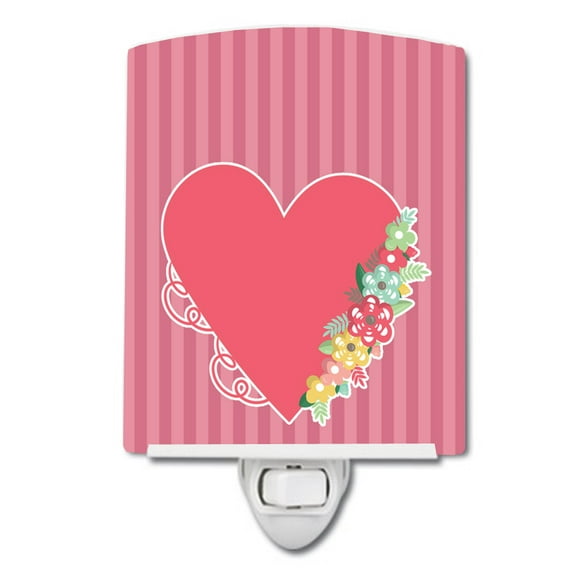 Caroline's Treasures BB8771CNL Heart and Flowers Ceramic Night Light, 6x4x3", multicolor
