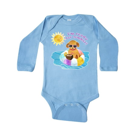 

Inktastic I m Ready for Summer Puppy in Pool with Drink Gift Baby Boy or Baby Girl Long Sleeve Bodysuit