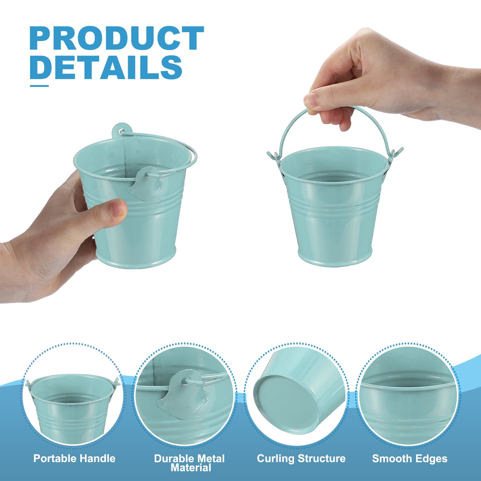 Small Metal Buckets with Handle Mini Galvanized Bucket Colorful Easter Buckets Dark Blue 2.7"x2.3" 6 Pcs