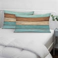 thumbnail image 3 of Farmhouse Aqua Brown Pillow Covers, Linen Long Throw Pillow Case, Vintage Wooden Striped Holiday Pillow Protector Decorative Cushion Cover for Living Room/Bedroom 20" x 30", 3 of 8