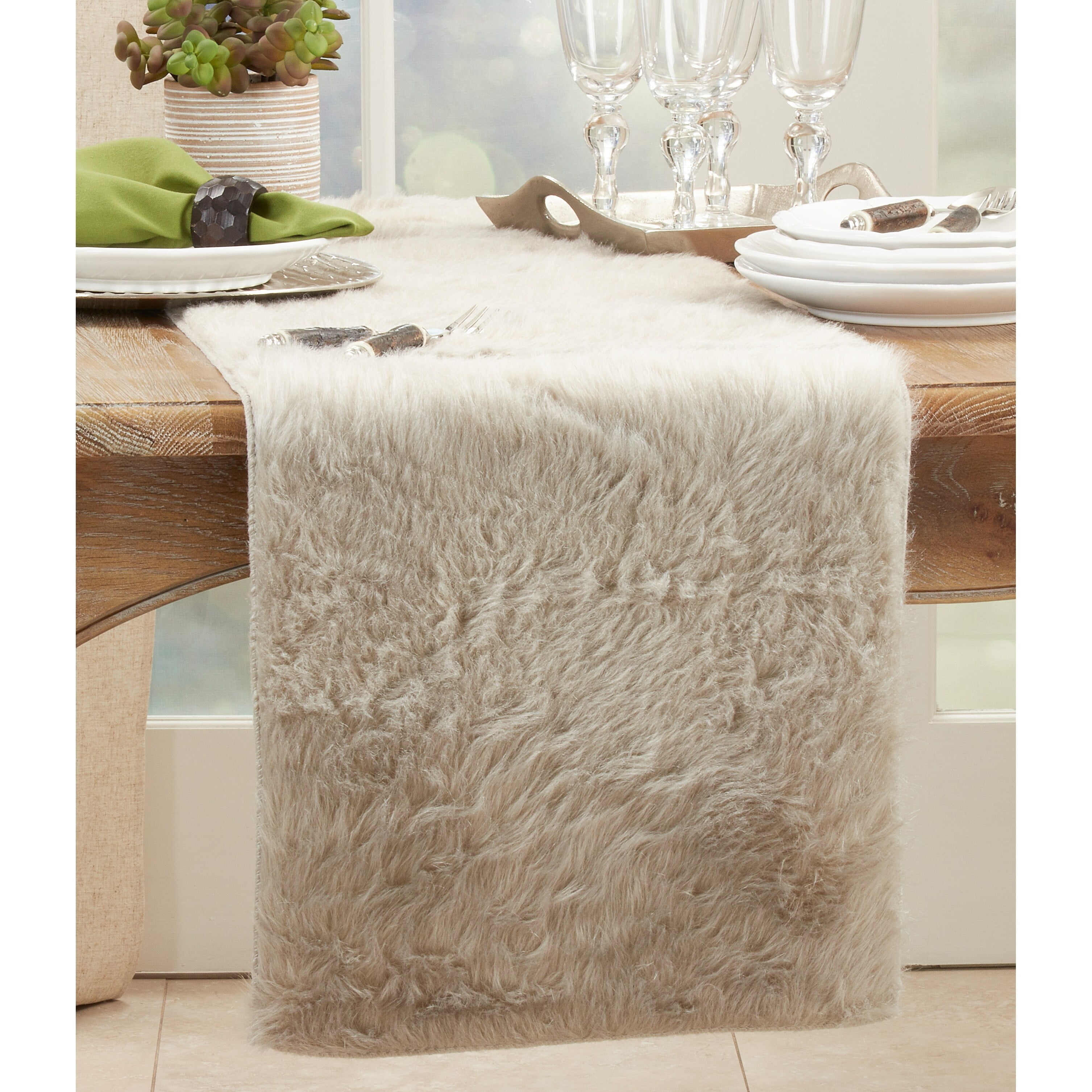 Saro Lifestyle Juneau Collection Faux Fur Table Runner Grey 15x90 Walmartcom Walmartcom