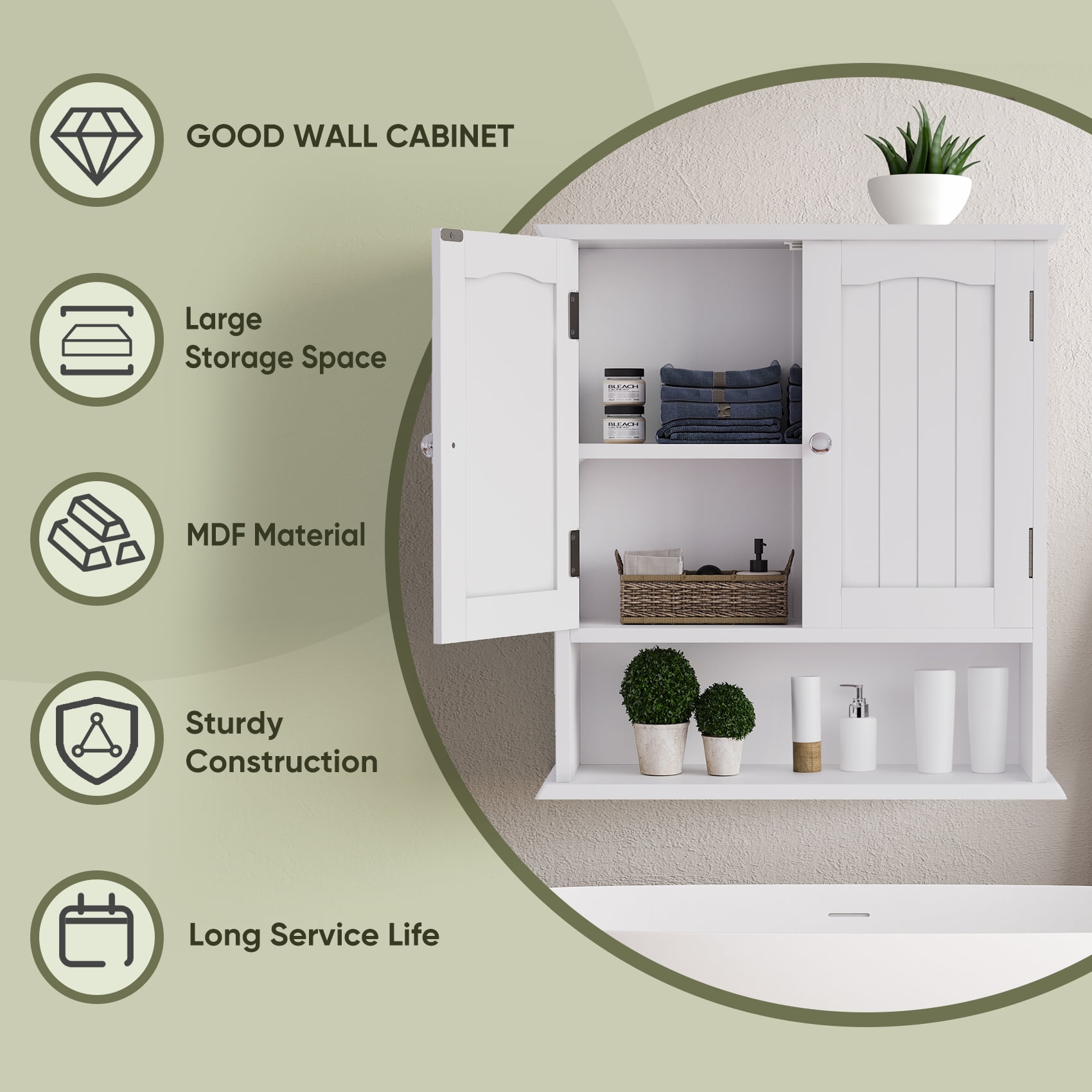 Smuxee Bathroom Wall Storage Cabinets with Door and Open Shelves,over The Toilet Storage,White Small