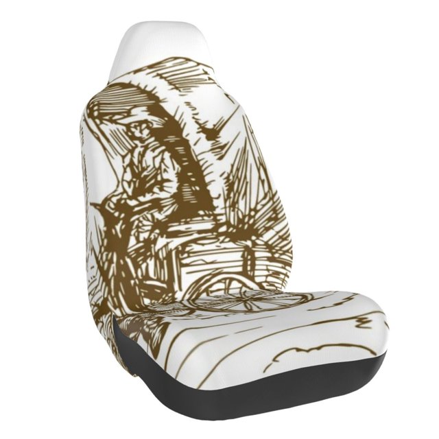 Wukai Western Scenery With Old Wagon Full Set Car Seat Covers with Soft Padding Universal Auto Front Seats Protector and Cushion Mat