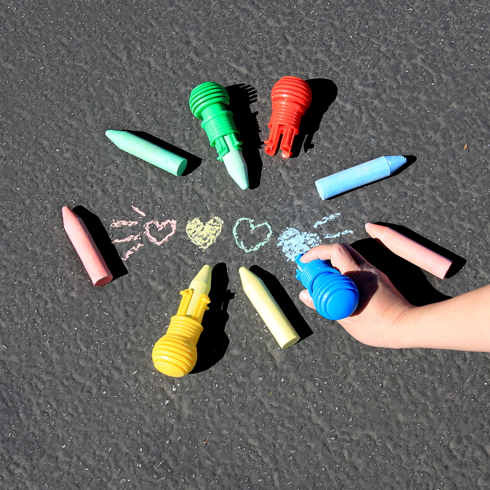 BAZIC Jumbo Sidewalk Chalks & Chalk Holders, 4 Colors Chalks with 1 Plastic Holder, Outdoor Fun Activity Art Coloring, 4-Packs