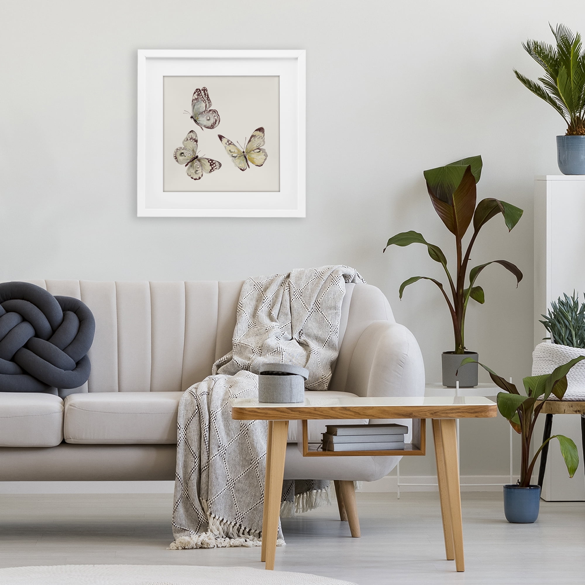 Stupell Industries Isolated Butterflies on Beige White Framed Print Under Glass, design by Patricia Pinto
