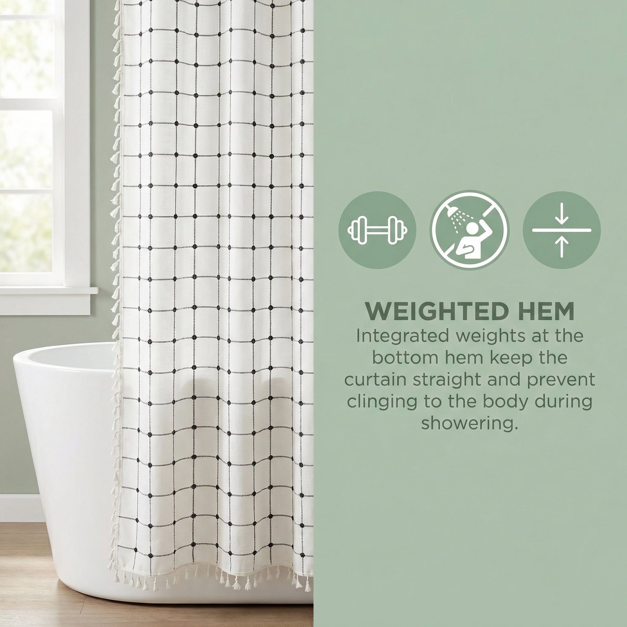 Unique Bargains Boho Plaid Blend Shower Curtain Sets with Hooks White Black 72"W x 72"L