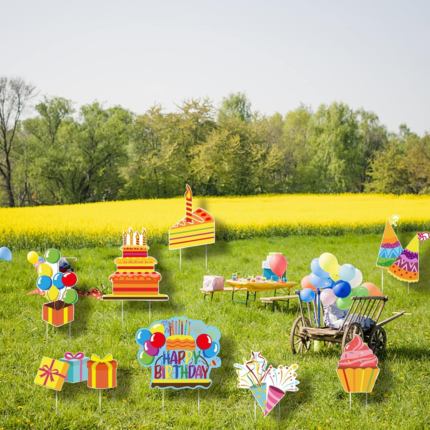 8Pack Happy Birthday Yard Signs Birthday Themed Party Supplies Birthday Decorations Outdoor Yard Signs Birthday Party Props Signs Birthday Home Lawn Yard Decorations