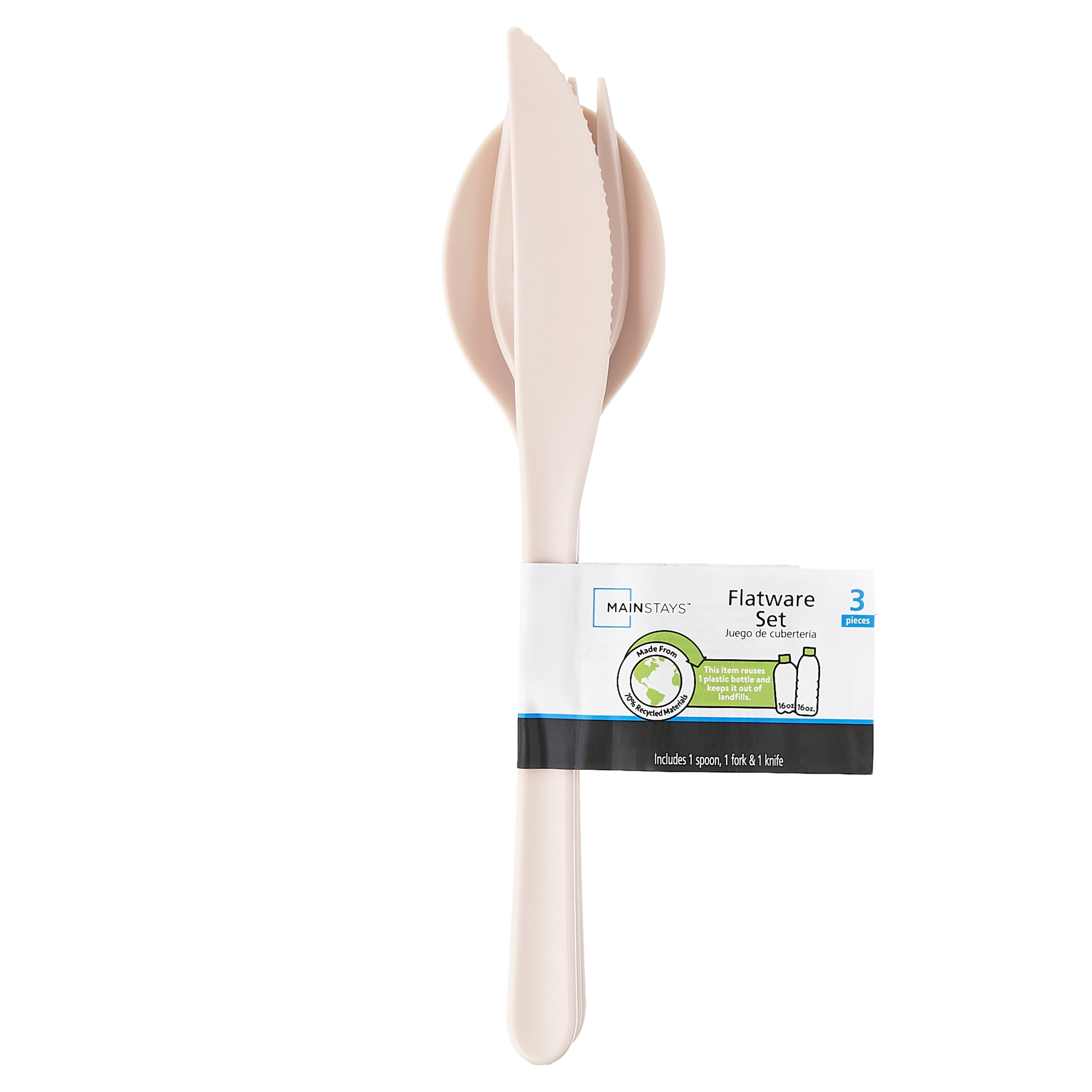 Mainstays - Blush Pink Eco-Friendly Recycled Plastic 3-Piece Flatware Set