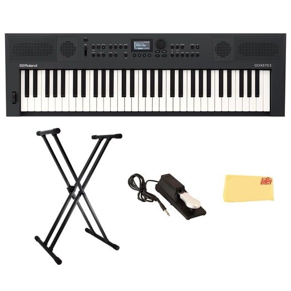 Roland GO:KEYS 5 Graphite Music Creation Keyboard Bundle with Sustain Pedal, Adjustable Stand, Online Piano Lessons, and Austin Bazaar Polishing Cloth