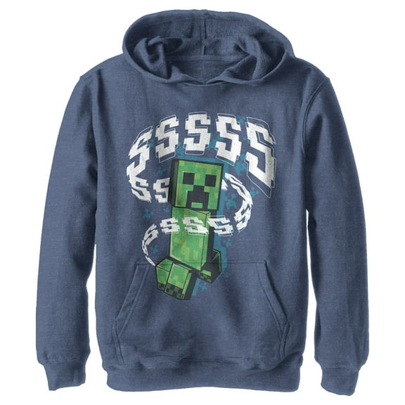 Boy's Minecraft SSSS Creeper Pull Over Hoodie Navy Blue Heather X Large