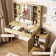 thumbnail image 3 of Tocador De Maquillaje - Multifuncional - Espejo LED - Estación de Carga - Vanity Tocador Para Recamara 2 cajones, estantes de 3 niveles - Tocador Moderno de lujo 3 modos de luz fría, neutra y cálida, 3 of 6