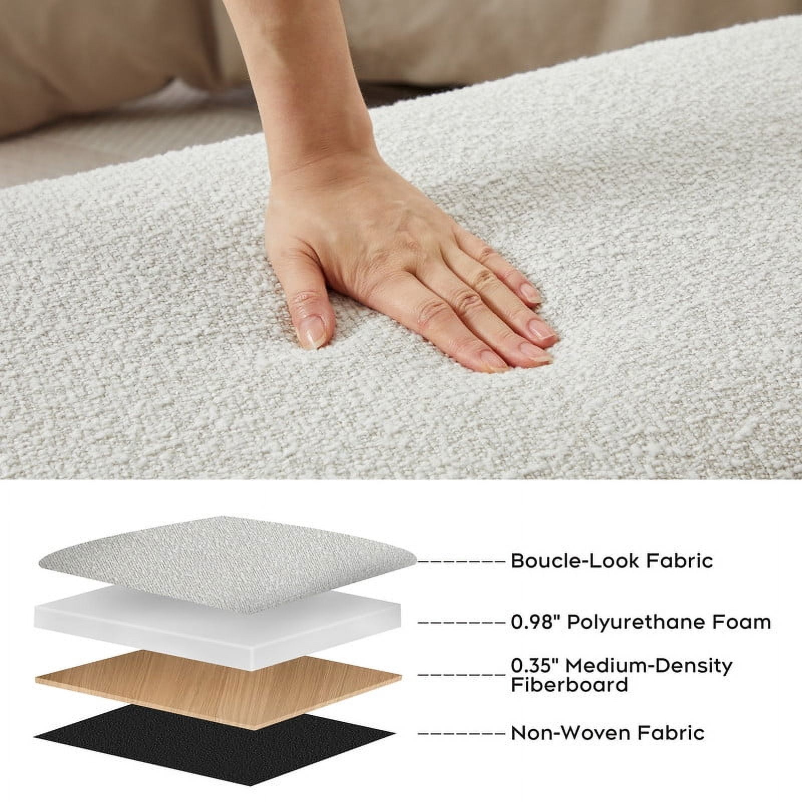 Comfort Stretch 44" Beige Boucle Storage Ottoman Bench for Living Room Bedroom Oval Footrest Wood Legs