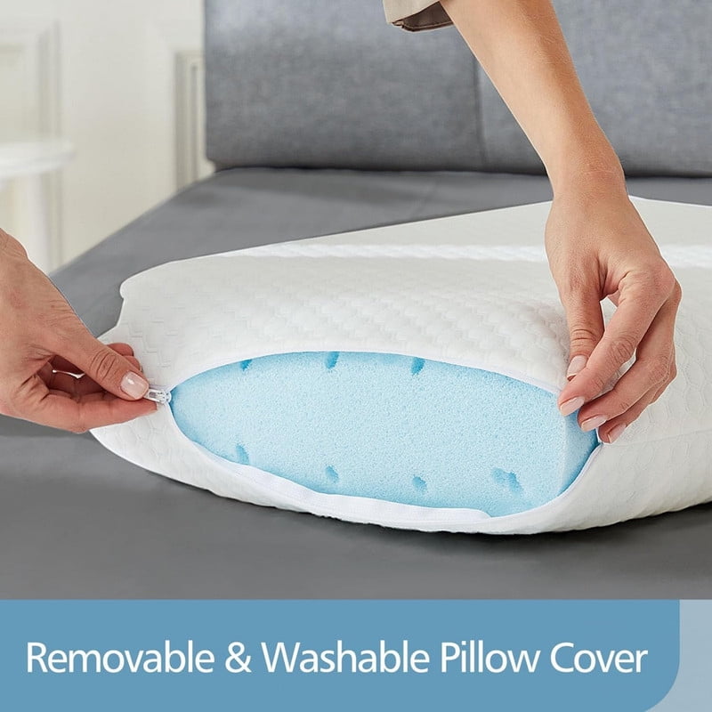 Kelno 2 Pack Memory Foam Pillows Standard Size Cooling Pain Relief Bed Pillow with Washable Cover, White