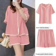 thumbnail image 1 of Nouveaux Pyjamas pour Femmes Deux Pièces Faux Cardigan Pyjamas Vêtements de Maison Ensemble d'Été à Manches Courtes et Shorts Simples, 1 of 4