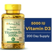 (2 pack) Puritans Pride Vitamin D3 5000 IU Softgels, 200 Count
