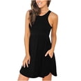 thumbnail image 2 of Fridja Womens Casual Sleeveless O-Neck Solid Pockets Lady Slim Mini Dress, 2 of 9