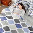 thumbnail image 5 of Castle Fairy Geometric Quatrefoil King Bedding 7pcs,Minimalist Grid Motif King Bed in a Bag,Blue Gray Cream,Reversible, 5 of 7