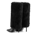 thumbnail image 6 of VBDB Women Pointed Toe Faux Fur High Fashion Boots, Stiletto Heel Fold‑Over Furry Tall Dress Boots For Party Club Evening, 6 of 10