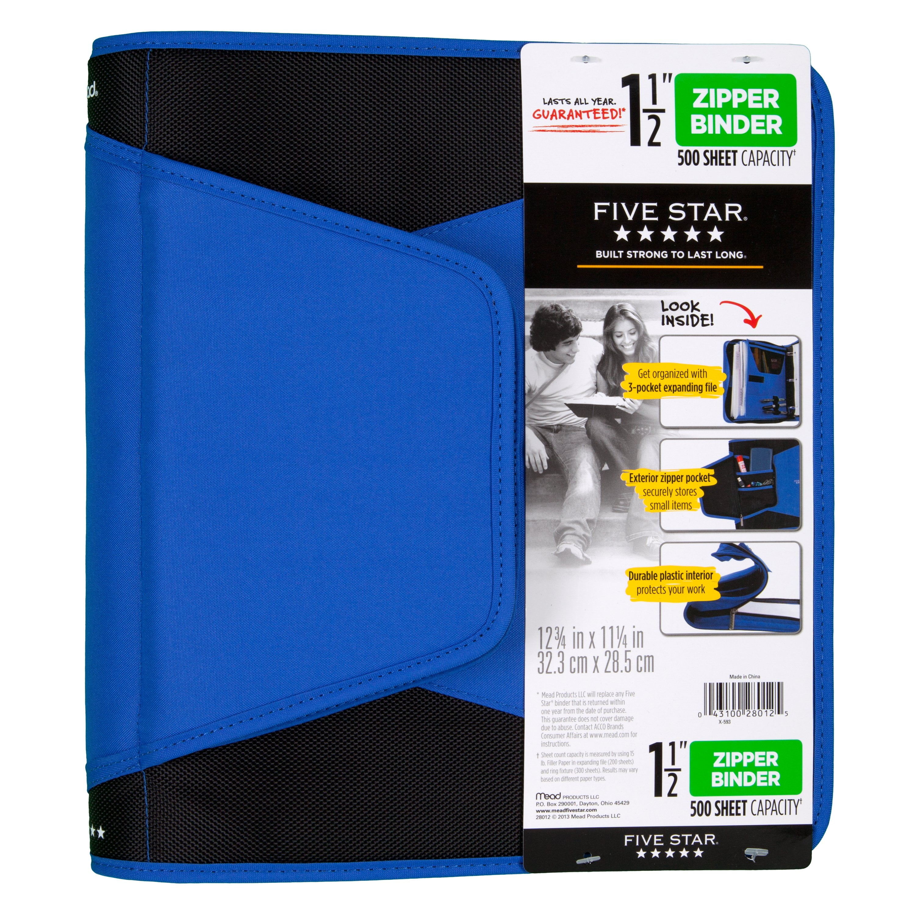 Five Star School Supplies Zipper Binder, Three Ring, 1 1/2