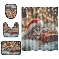 thumbnail image 2 of 4-Piece Bathroom Set with Waterproof Shower Curtain with Non-Slip Bath Mat, U-Shaped Mat & Toilet Lid Cover Cat in A Christmas Hat, 2 of 8