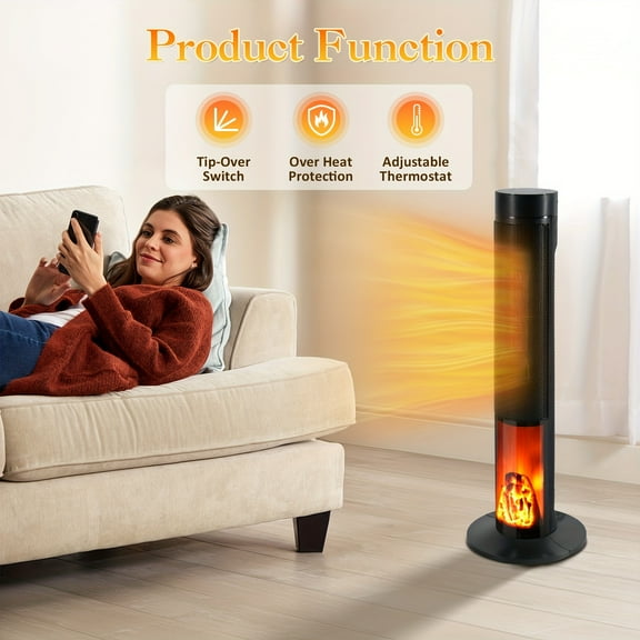 36" 1500W Oscillating Ceramic Heater - Remote Control, 3 Modes, Adjustable Thermostat & Timer, Overheat/Tip-Over Protection, Functional Decor for Bedroom/Living Room