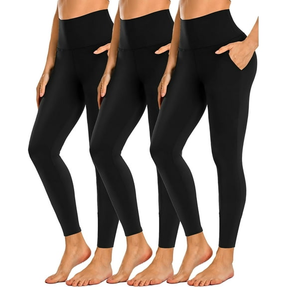 FUNING 3 Pack Leggings with Pockets for Women,High Waisted Tummy Control Workout Yoga Pants
