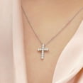 thumbnail image 3 of JeenMata Shared-Prong 0.10 TCW Round Shape Diamond Pave Style Cross Pendant Necklace in 18K White Gold Plating over Silver, 3 of 6