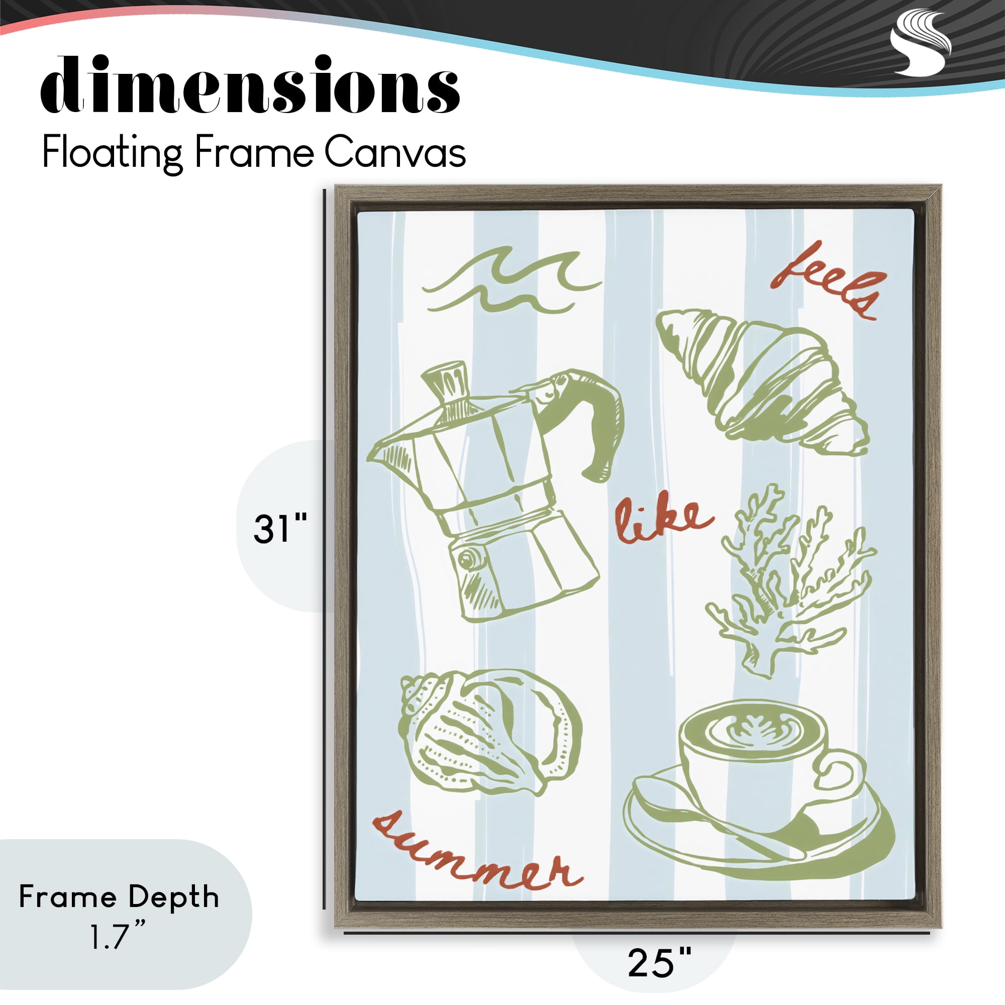 Stupell Industries Feels Like Summer on Stripes Brown Framed Floater Canvas Wall Art, design by The Prints Vibe