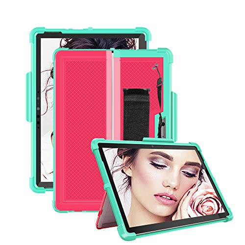 FIEWESEY for Microsoft Surface Go 3 (2021) Case,Shockproof Protective Cover Case with Pen Holder Hand Strap,Compatible with Type Cover Keyboard,for Microsoft Surface Go 3/Go 2/Go 2018 (Green/Pink)